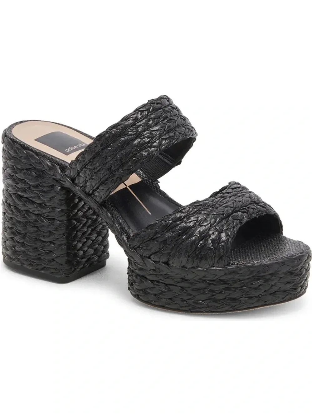 Dolce Vita Black Woven Platform Slide Sandals